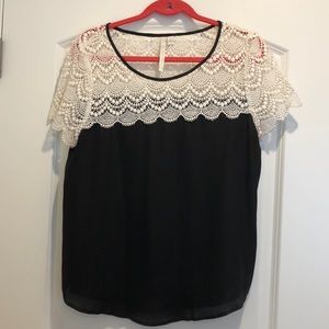 LC Lauren Conrad Black Top with Lace Neck